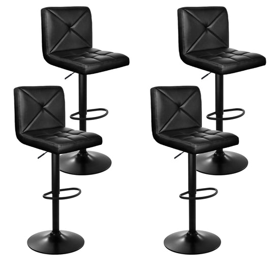 Set of 4 Diamond Leather Bar Stools Gas Lift Chair - Black