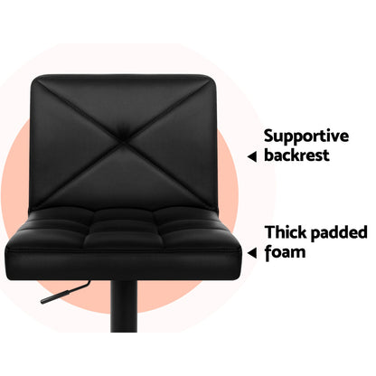 Set of 4 Diamond Leather Bar Stools Gas Lift Chair - Black