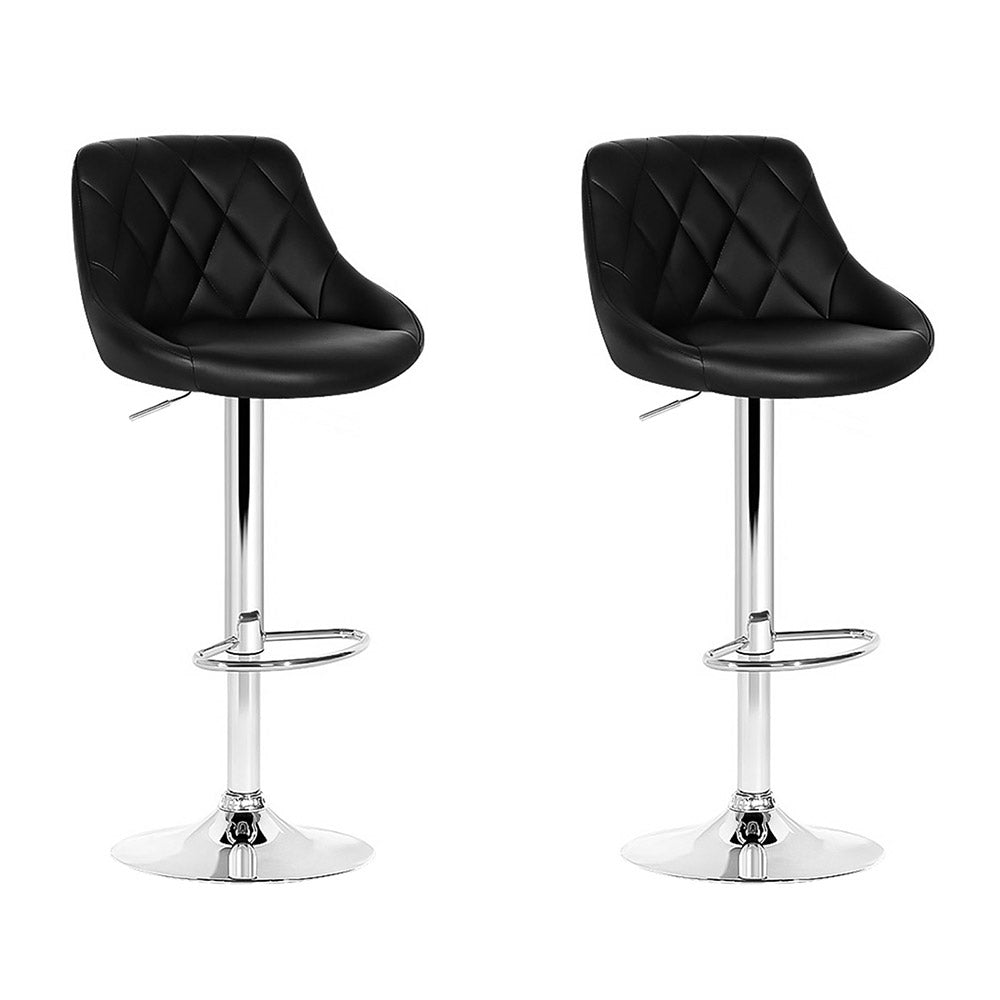 Set of 2 Leather Padded Bar Stools - Black