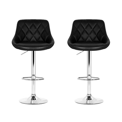 Set of 2 Leather Padded Bar Stools - Black