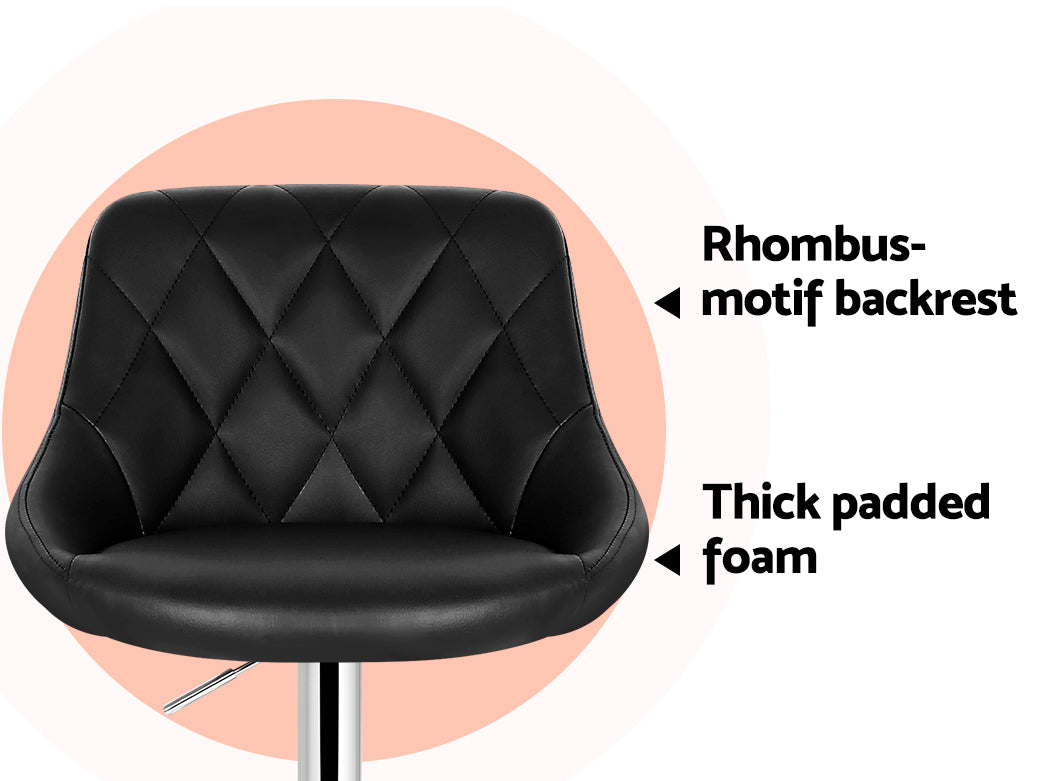 Set of 2 Leather Padded Bar Stools - Black
