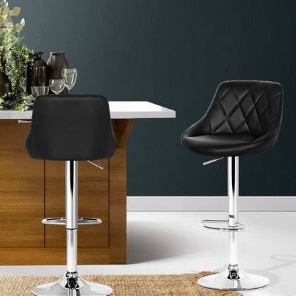 Set of 2 Leather Padded Bar Stools - Black