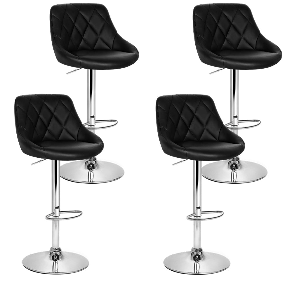 Set of 4 Padded Diamond Leather Bar Stools - Black