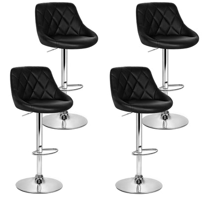 Set of 4 Padded Diamond Leather Bar Stools - Black