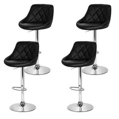 Set of 4 Padded Diamond Leather Bar Stools - Black