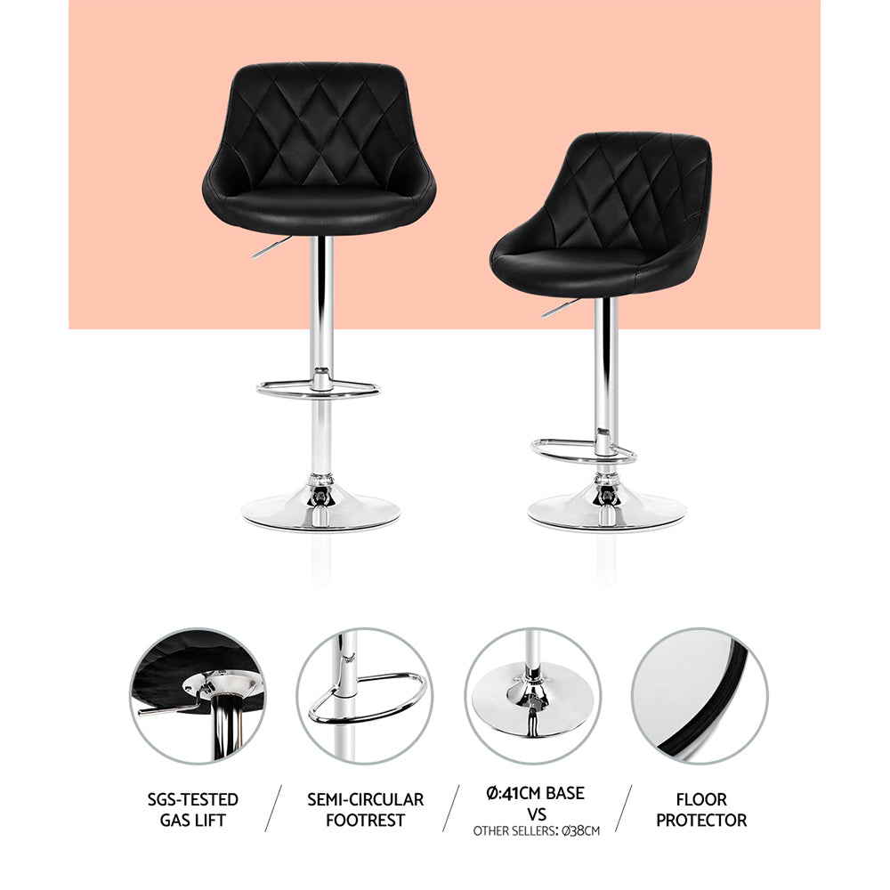 Set of 4 Padded Diamond Leather Bar Stools - Black