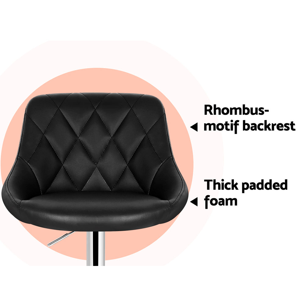 Set of 4 Padded Diamond Leather Bar Stools - Black