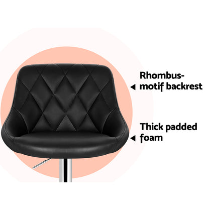 Set of 4 Padded Diamond Leather Bar Stools - Black