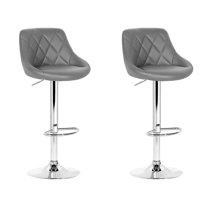 Set of 2 Padded Leather Bar Stools - Grey