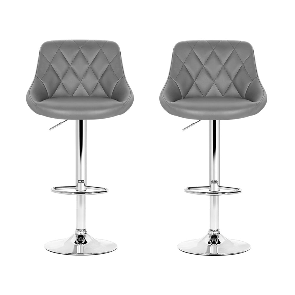 Set of 2 Padded Leather Bar Stools - Grey