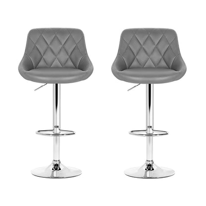 Set of 2 Padded Leather Bar Stools - Grey