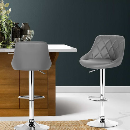 Set of 2 Padded Leather Bar Stools - Grey