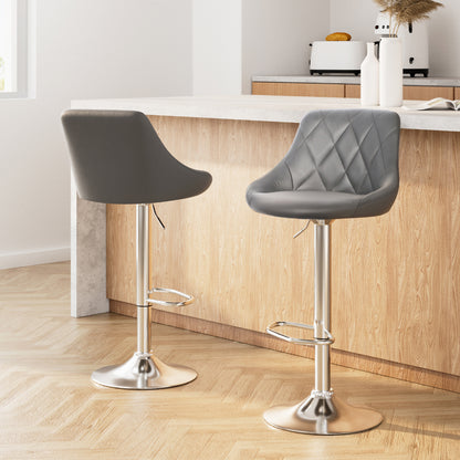 Set of 2 Padded Leather Bar Stools - Grey