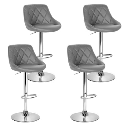 Set of 4 Diamond Padded Leather Bar Stools - Grey