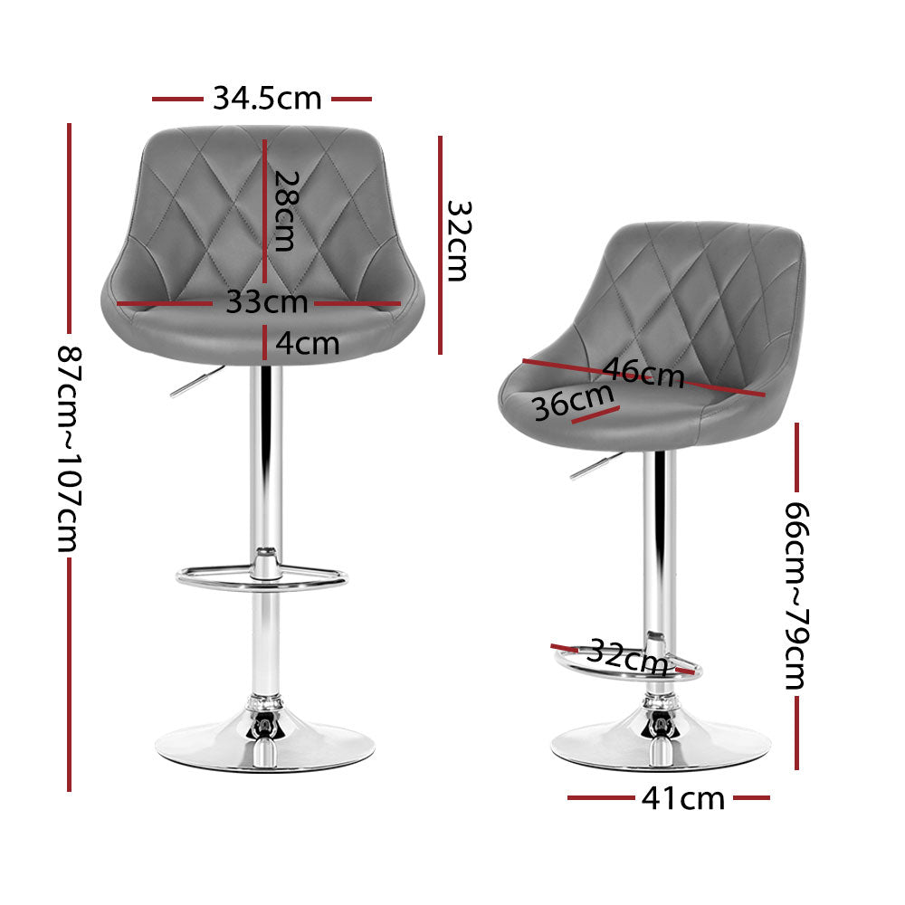 Set of 4 Diamond Padded Leather Bar Stools - Grey