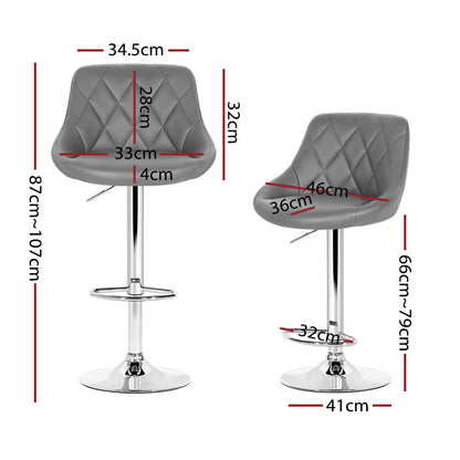 Set of 4 Diamond Padded Leather Bar Stools - Grey