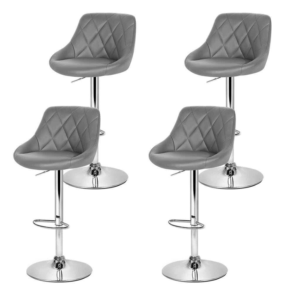 Set of 4 Diamond Padded Leather Bar Stools - Grey