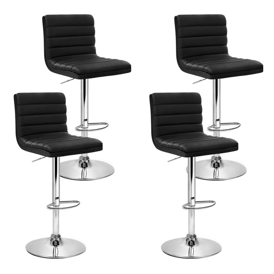 Set of 4 Leather Padded Bar Stools - Black