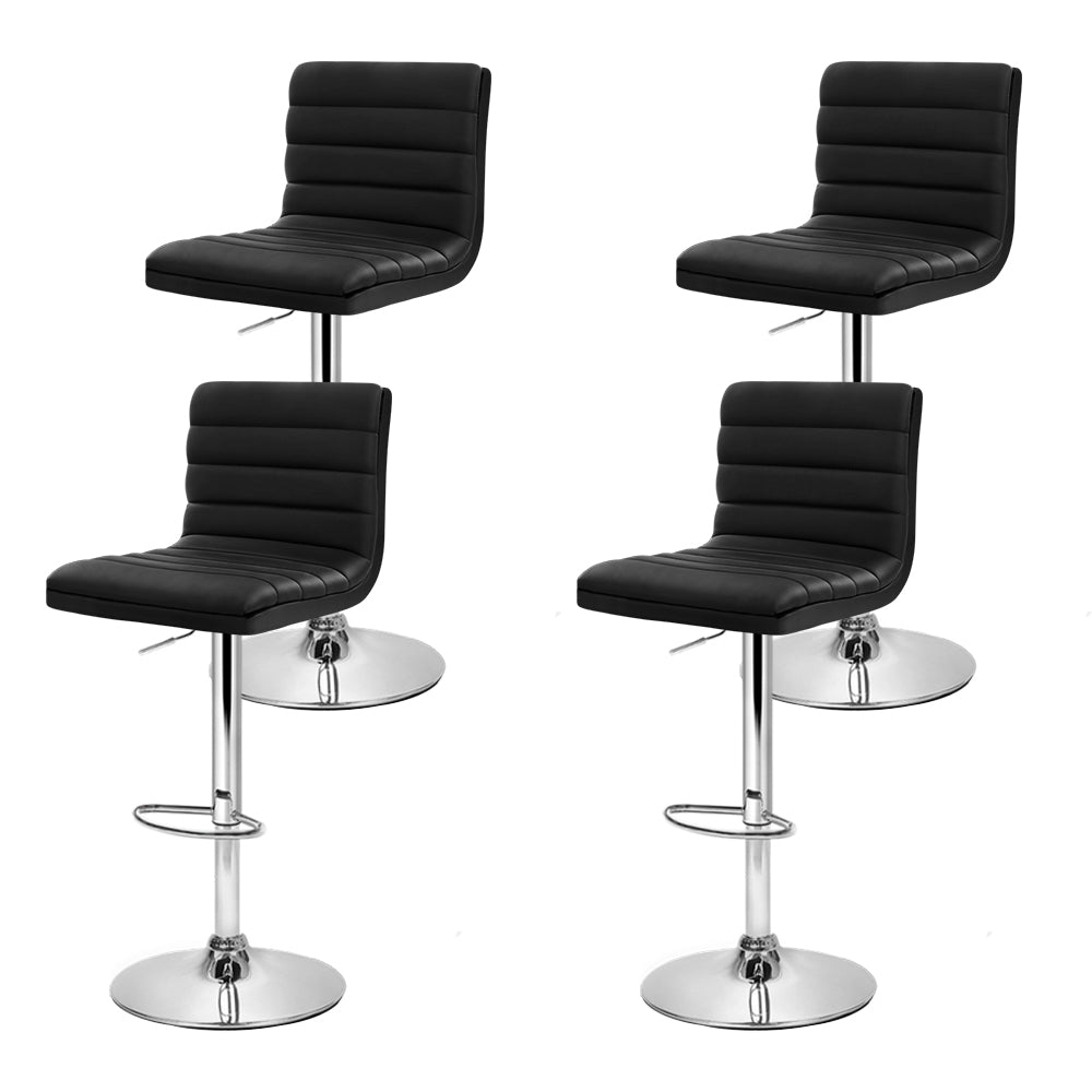 Set of 4 Leather Padded Bar Stools - Black