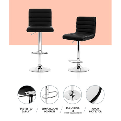 Set of 4 Leather Padded Bar Stools - Black