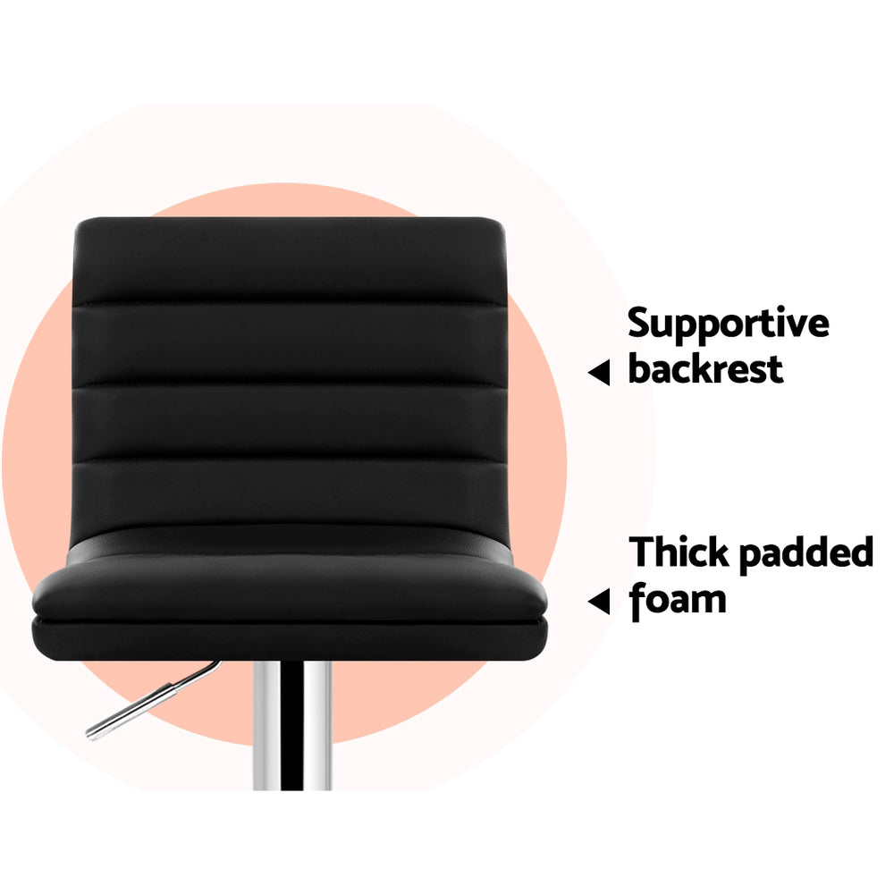 Set of 4 Leather Padded Bar Stools - Black