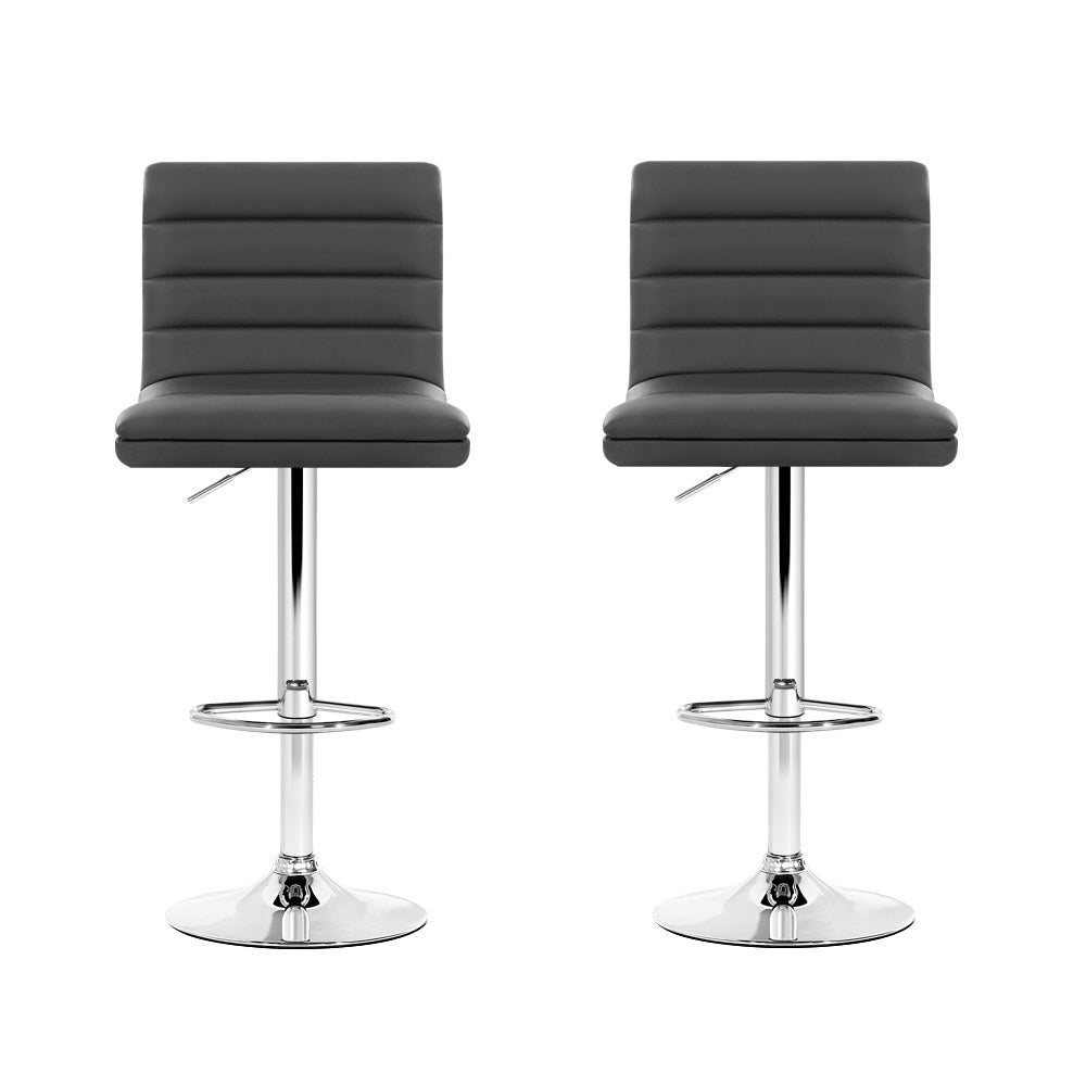 Set of 2 Arne Padded Leather Bar Stools - Grey