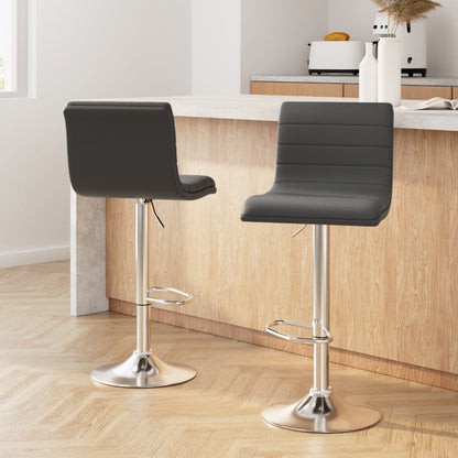 Set of 2 Arne Padded Leather Bar Stools - Grey