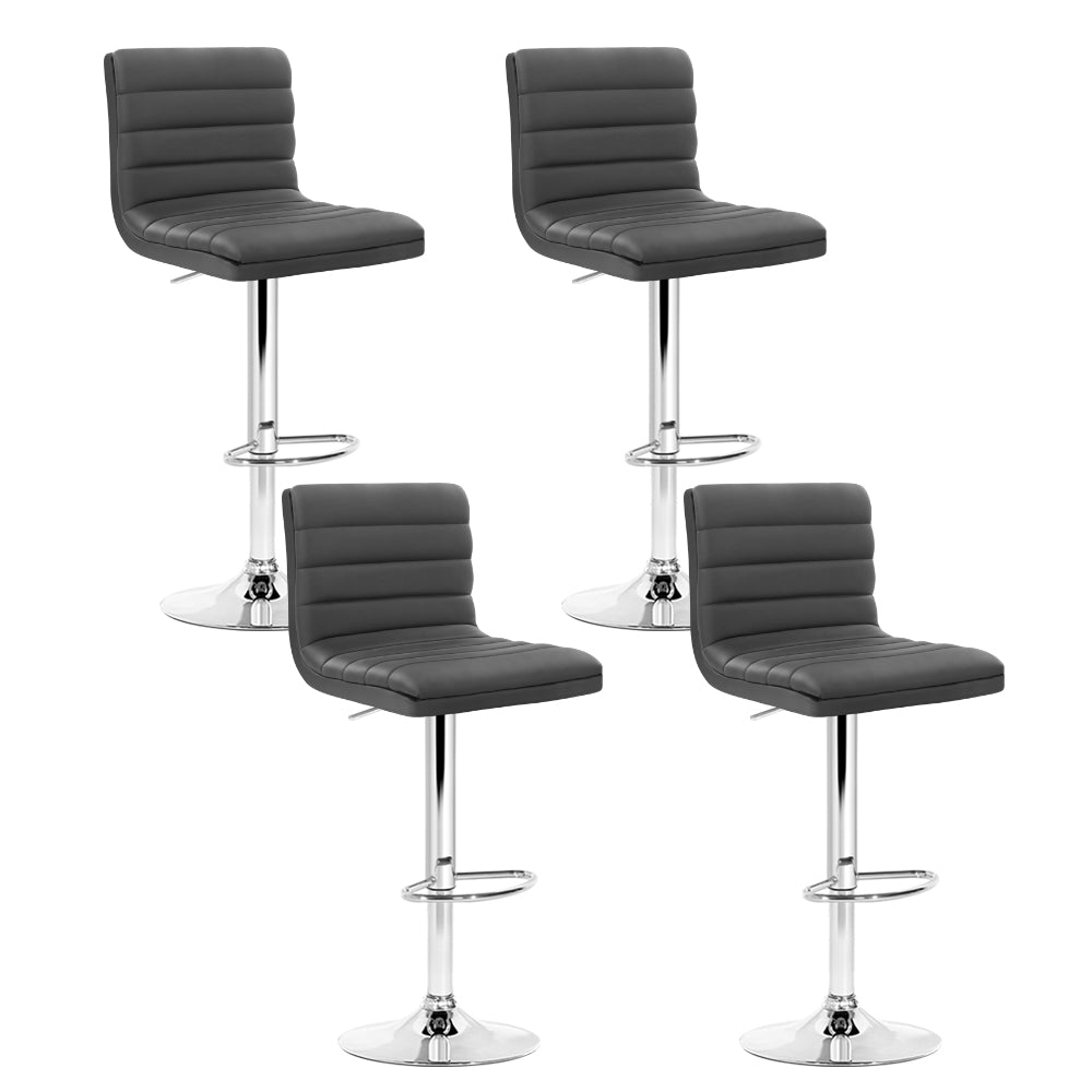 Set of 4 Leather Lined Pattern Bar Stools- Grey & Chrome