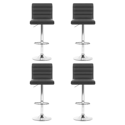 Set of 4 Leather Lined Pattern Bar Stools- Grey & Chrome