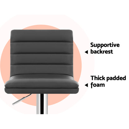 Set of 4 Leather Lined Pattern Bar Stools- Grey & Chrome