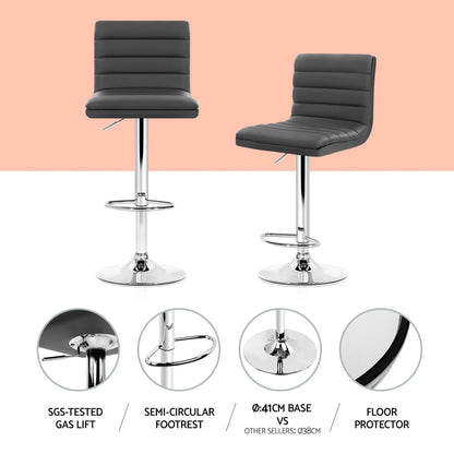 Set of 4 Leather Lined Pattern Bar Stools- Grey & Chrome