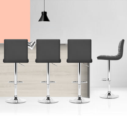 Set of 4 Leather Lined Pattern Bar Stools- Grey & Chrome