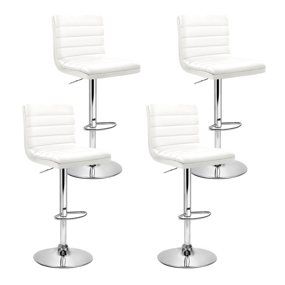 Set of 4 Leather Padded Bar Stools - White
