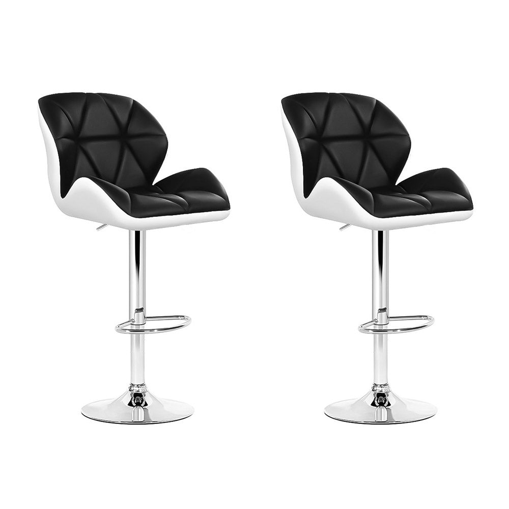 Set of 2 Leather Padded Bar Stools - Black & White