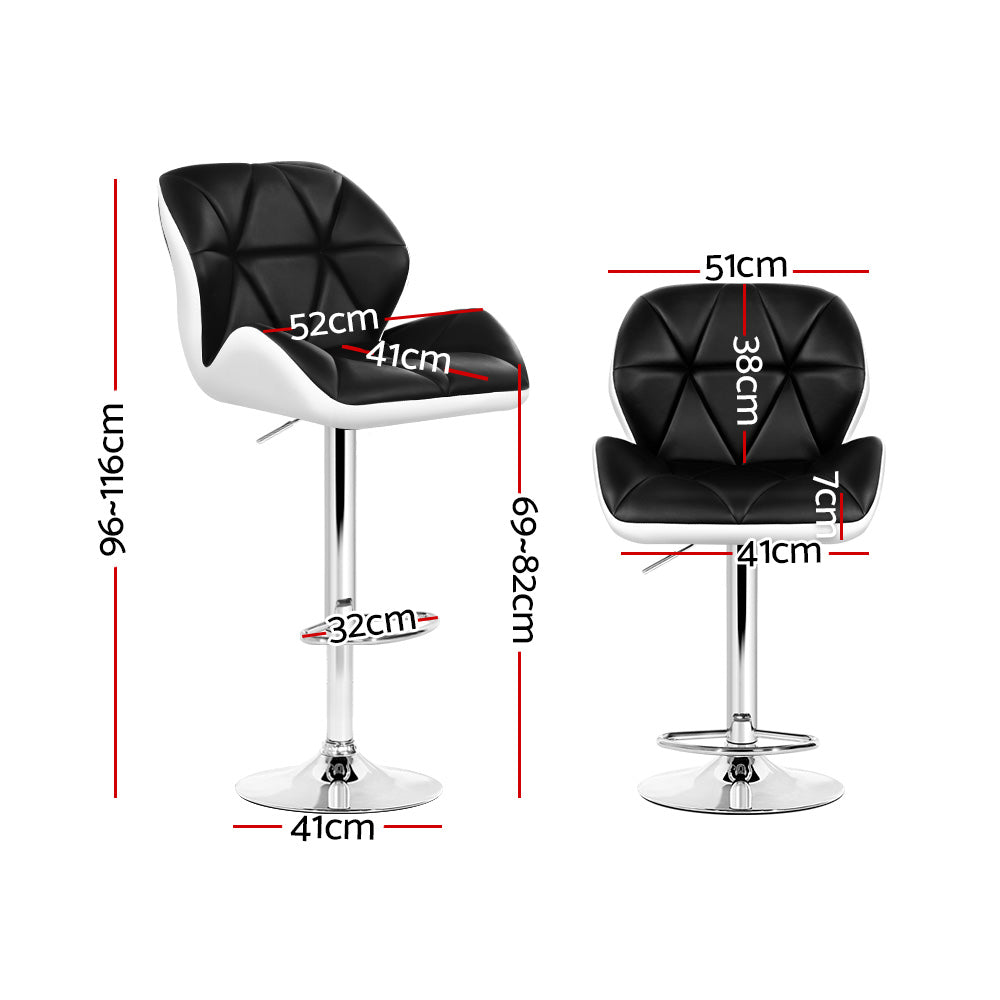 Set of 2 Leather Padded Bar Stools - Black & White