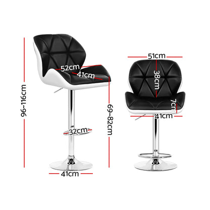 Set of 2 Leather Padded Bar Stools - Black & White