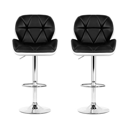 Set of 2 Leather Padded Bar Stools - Black & White