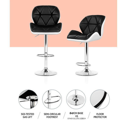 Set of 2 Leather Padded Bar Stools - Black & White