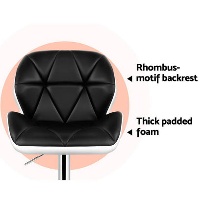 Set of 2 Leather Padded Bar Stools - Black & White