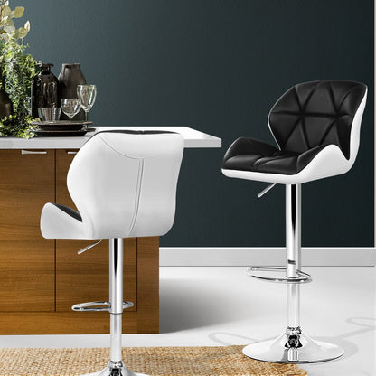 Set of 2 Leather Padded Bar Stools - Black & White