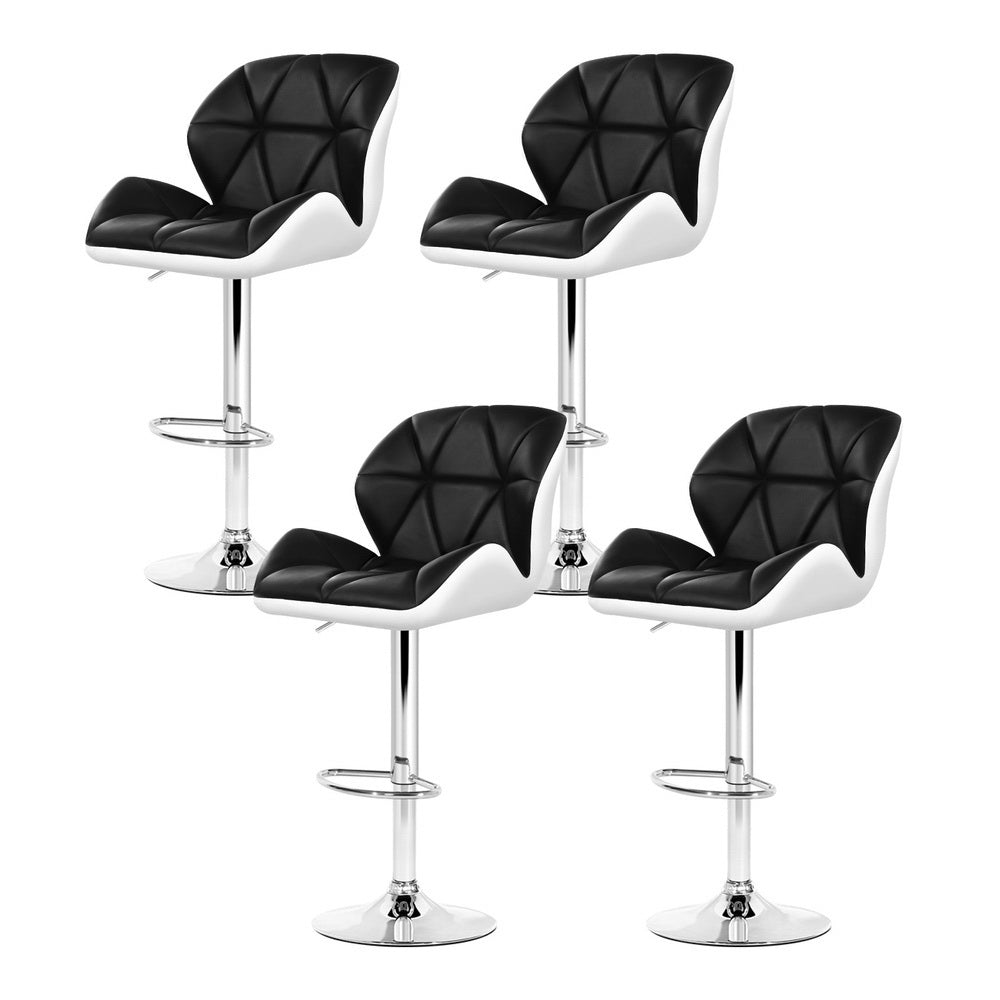Set of 4 Leather Padded Bar Stools - Black & White