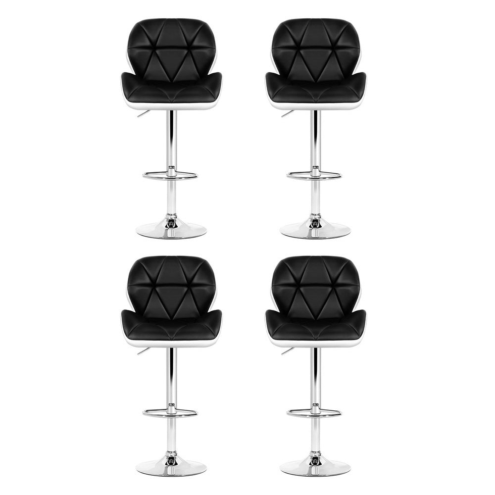 Set of 4 Leather Padded Bar Stools - Black & White
