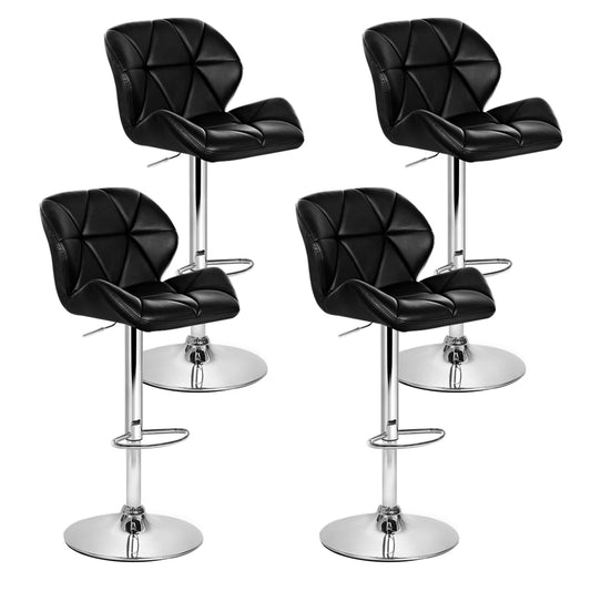 Set of 4 Leather Padded Bar Stools - Black