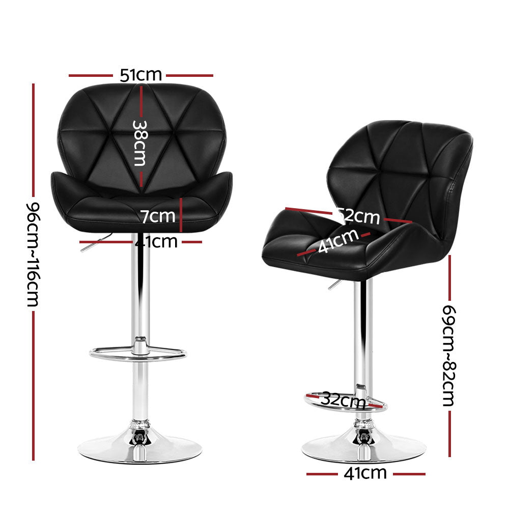 Set of 4 Leather Padded Bar Stools - Black