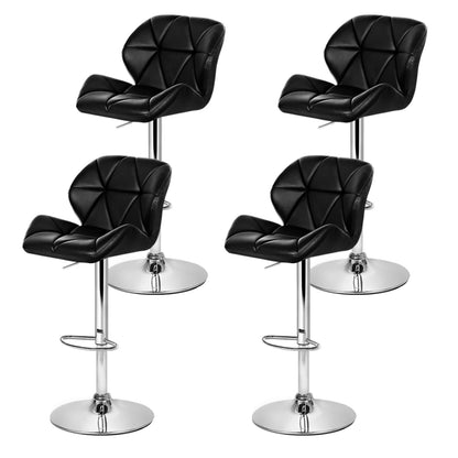 Set of 4 Leather Padded Bar Stools - Black