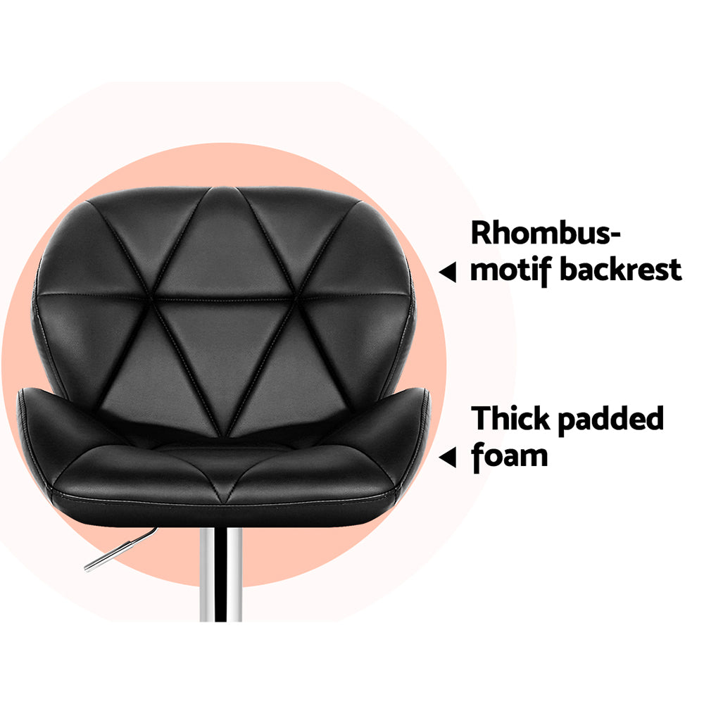 Set of 4 Leather Padded Bar Stools - Black
