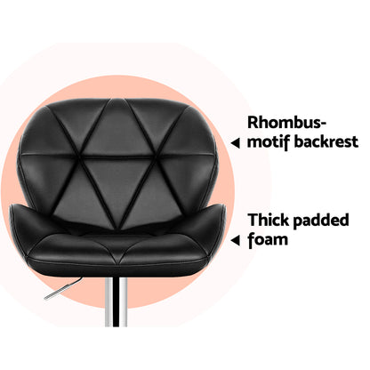 Set of 4 Leather Padded Bar Stools - Black