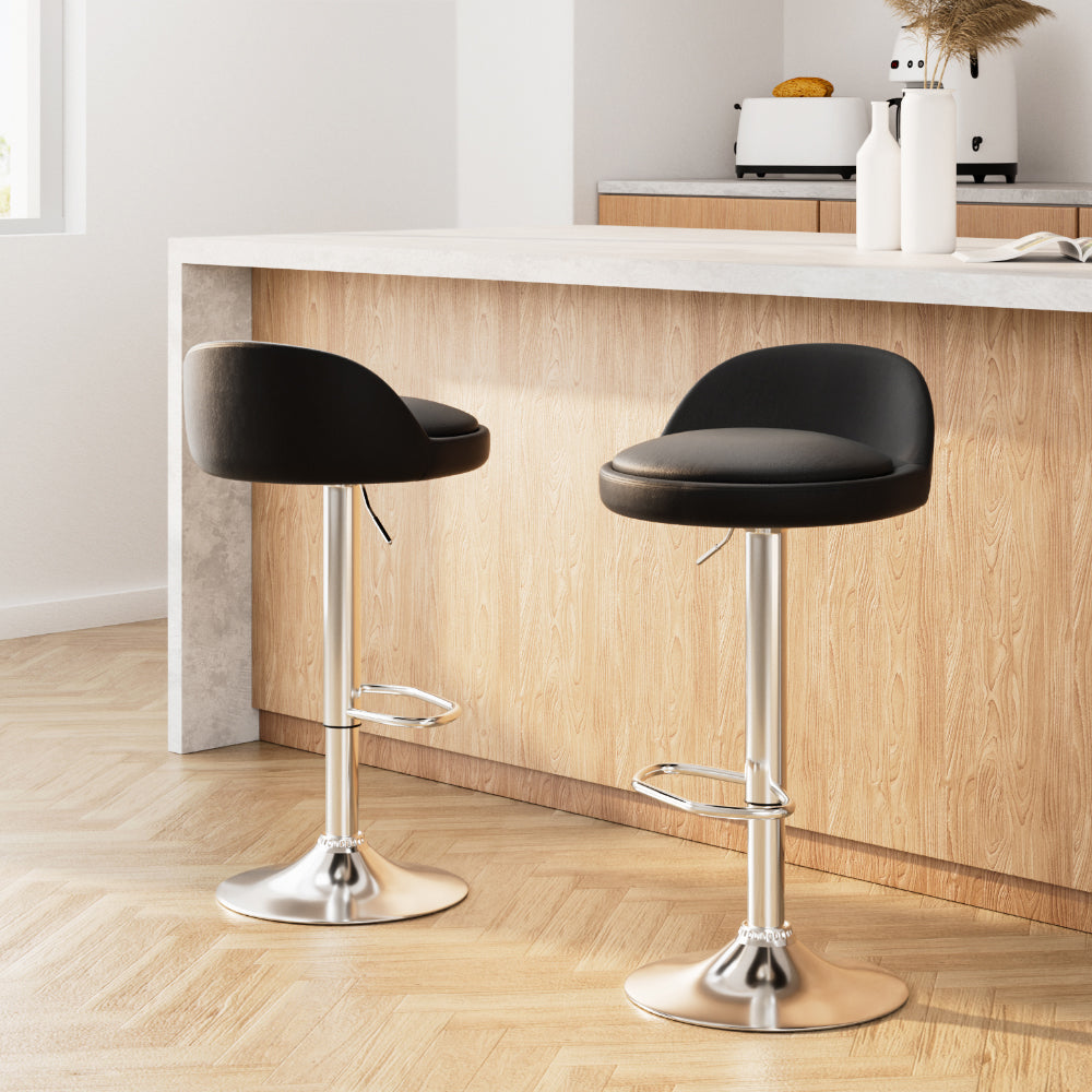 Set of 2 Nuvo Bar Stools PU Leather Gas Lift Black