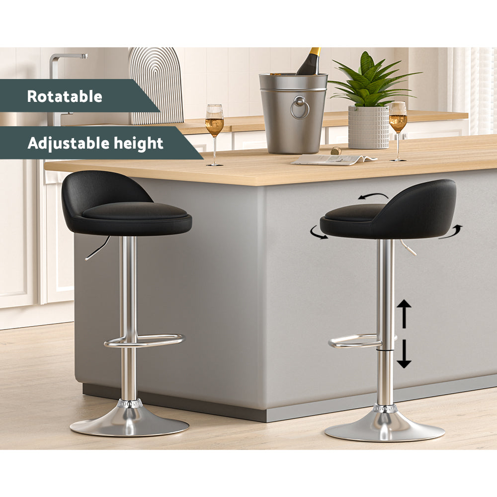 Set of 2 Nuvo Bar Stools PU Leather Gas Lift Black