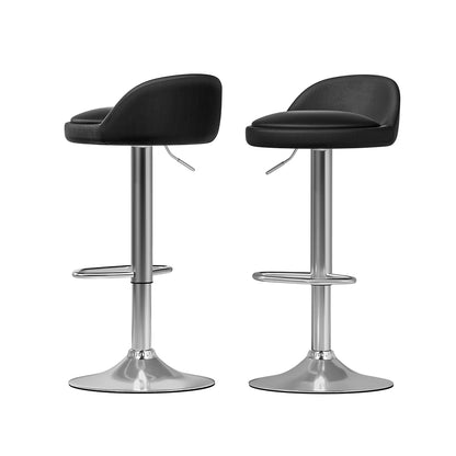 Set of 2 Nuvo Bar Stools PU Leather Gas Lift Black